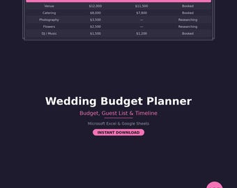 Wedding Budget Planner Spreadsheet Bride To Be Cost Tracker Expense Organizer Excel Google Sheets Template Bridal Planning Checklist