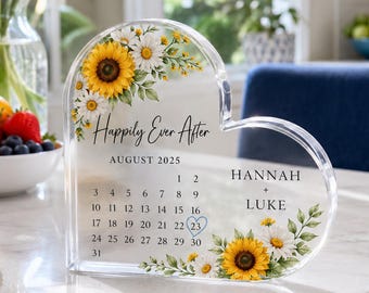 Regalo personalizzato per l'anniversario di matrimonio per la coppia, blocco calendario a forma di cuore in acrilico personalizzato, ricordo della nostra serata romantica per sempre, primo anniversario
