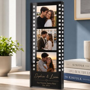 Personalized Film Strip Acrylic Photo Block, Custom Couple Anniversary Gift, Romantic Film Roll Picture Frame Plaque,Wedding Memory Keepsake