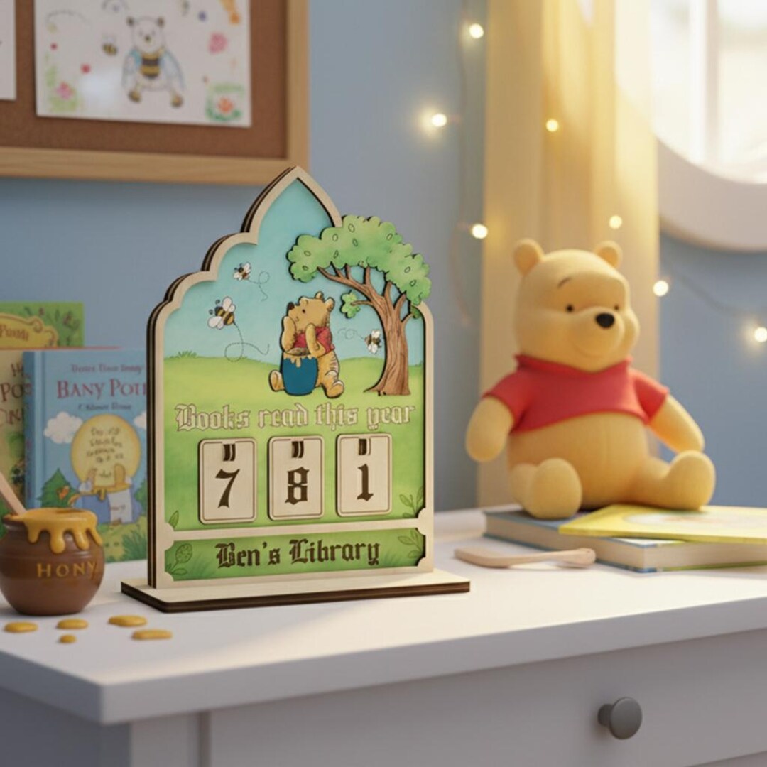 Winnie the Pooh Reading Tracker, Personalized Wooden Book Counter ...