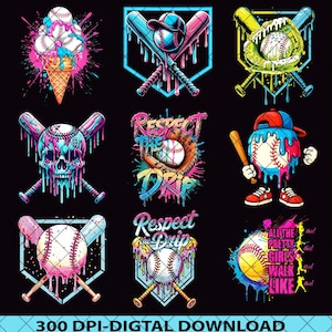 10 Design Baseball Ice Cream Drip PNG Bundle, Waffle Home Plate Png Digital File, Baseball Player Drip Png, Baseball Life, Sprinkle Drip