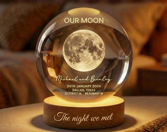 Our Moon Special Day Custom Moon Phase, Personalized Crystal Ball LED Night Light, Valentine's Day Gift For Couple, Husband, Boyfriend, Wife