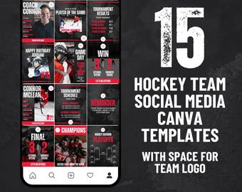 Hockey Social Media and Instagram Canva Template: Red Jersey (Digital Download)