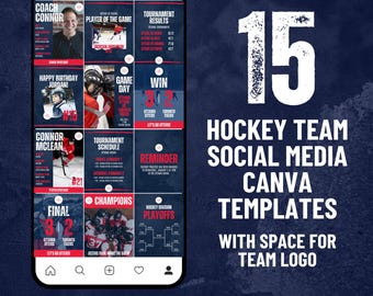 Hockey Social Media and Instagram Canva Template: Red and Blue Jersey (Digital Download)
