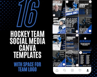 Hockey Instagram and Social Media Canva Template: Modern Blue Design (Digital Download)