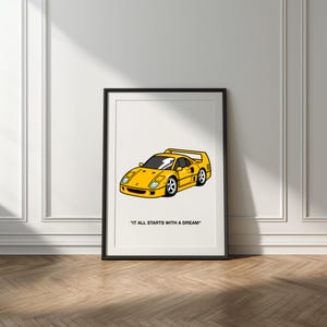 Ferrari F40 Wall Art - Stampa motivazionale - Decorazione per ufficio e garage - Auto da sogno - Auto da corsa - Stile cartone animato - Arte minimalista - Modern Wallart