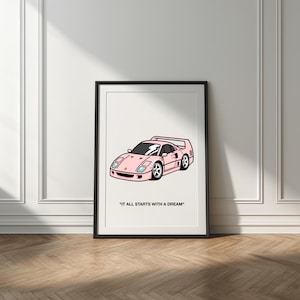 Ferrari F40 Wall Art - Stampa motivazionale - Decorazione per ufficio e garage - Auto da sogno - Auto da corsa - Stile cartone animato - Arte minimalista - Modern Wallart