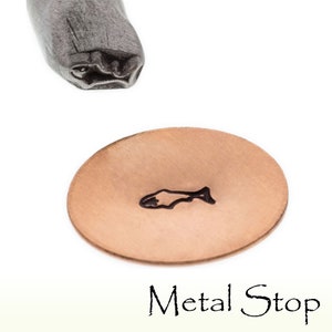 Fish Outline Metal Design Jewelry Stamp Tool for use with soft metals made of hardened tool steel measures 5mm wide when stamped