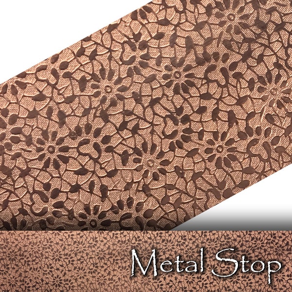 Textured Copper 24 gauge Sheet Metal 2.5" x 12" - Flower Leaf Pattern Solid Copper Sheet Metal 86