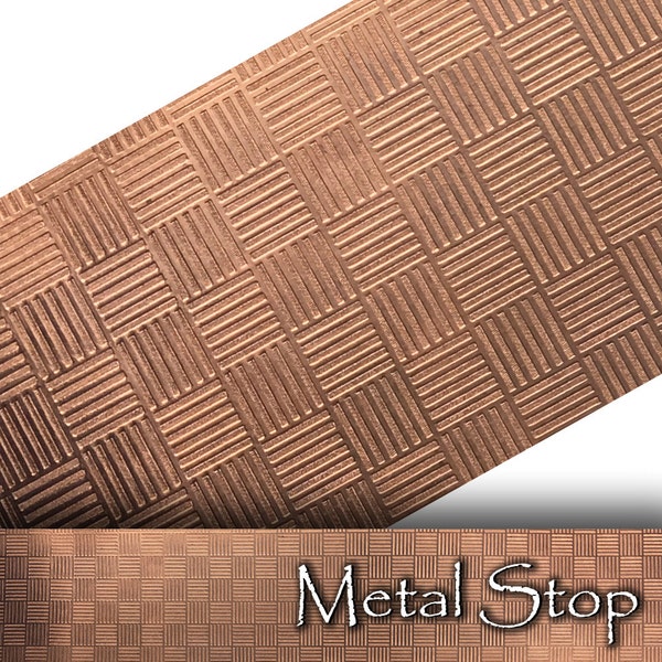 Textured Copper 24 gauge Sheet Metal 2.5" x 12" - Basket Weave Criss Cross Patchwork Pattern Solid Copper Sheet Metal 65