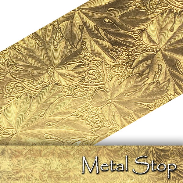 Textured Brass Grape Leaf Vine Pattern 24 gauge Sheet Metal 2.5" x 12" - Solid Brass - Great for Rolling Mills 81