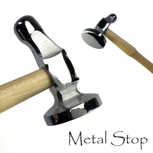 German Style Chasing Hammer with Polished 1.25" Flat Face jewelry making tool for shaping and forming metal