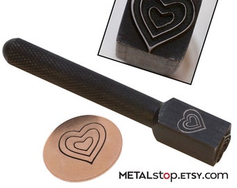 Large 10mm Jumbo Triple Heart Outline Stamp jewelry making tool - 10mm width - Heart in heart stamp use with soft metals, clay or leather