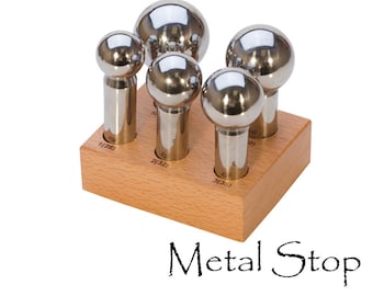 Mega Dapping Punch Set with 5 Large Dapping Punches and Wood Stand - Punch sizes are 28, 32, 35, 40 and 45 mm sizes