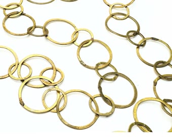 Brass Chain: Round open link with hammered flat finish