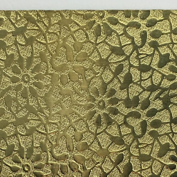 Textured Brass 24 gauge Sheet Metal 2.5" x 3" - Flower Leaf Pattern Solid Brass Sheet Metal 86