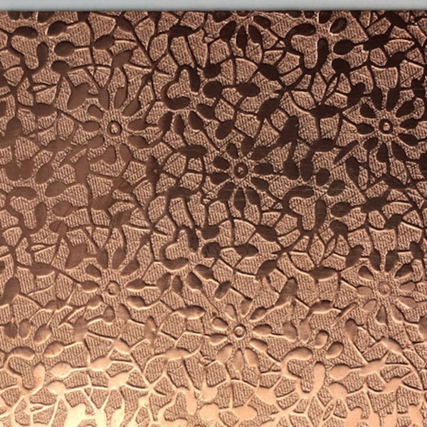 Textured Copper Flower Pattern 24 gauge Sheet Metal 2.5" x 3" - Solid Copper - Great for Jewelry Making 86