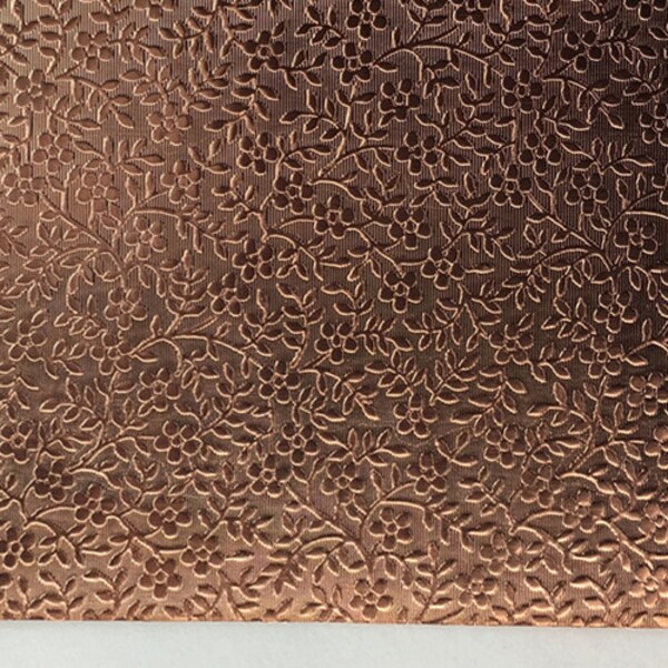 Textured Copper 24 gauge Sheet Metal 2.5" x 3" - Solid Copper - Great for Jewelry Making tiny floral vine texture pattern 87