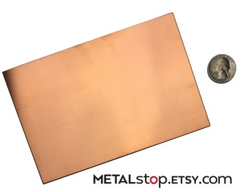 Copper Sheet Metal 4" x 6" choose from 14, 16, 18, 20, 22, 24 or 26 gauge thickness