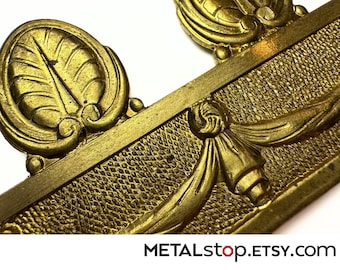 Vintage Brass Decorative Molding Banding Strip 12" L x 1.75" H, 2.85mm THICK, regal classical leaf and festoon draped ribbon swag motif