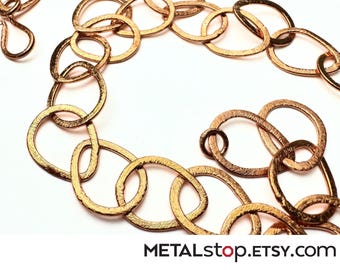 Copper Chain: teardrop open link with hammered brushed finish