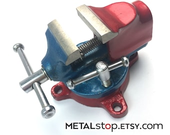 1.25 inch Small Mounted Jewelers Bench Vise hardened steel jaw featuring a rotating lockable swivel base for small items or work spaces