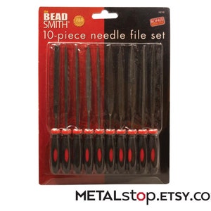 10 Piece Needle File Tool Set for Finishing and Detailing Fine Crafts Jewelry Metal Beading BONUS storage sleeve, and ergonomic handles image 7