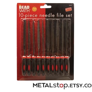 10 Piece Needle File Tool Set for Finishing and Detailing Fine Crafts Jewelry Metal Beading BONUS storage sleeve, and ergonomic handles image 9