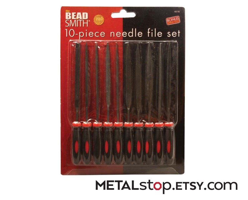 10 Piece Needle File Tool Set for Finishing and Detailing Fine Crafts Jewelry Metal Beading BONUS storage sleeve, and ergonomic handles image 9