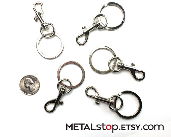 10 Small Swivel Silver Tone Lobster Clasp Key Ring Clip With Spring Clasps  and 10 Gorgeous STRONG Shiny Steel Plated Split Rings 20 Pieces 