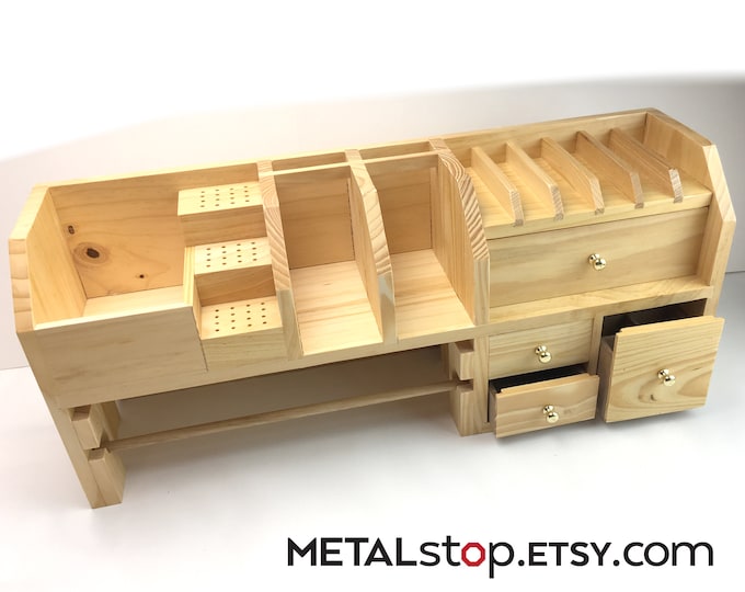 Jewelers Bench Top Organizer With Four Drawers, Plier Rack. Organize