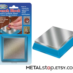 Bench Block with silicone cushion base made of hardened tool steel with super smooth surface for metal working and custom jewelry stamping