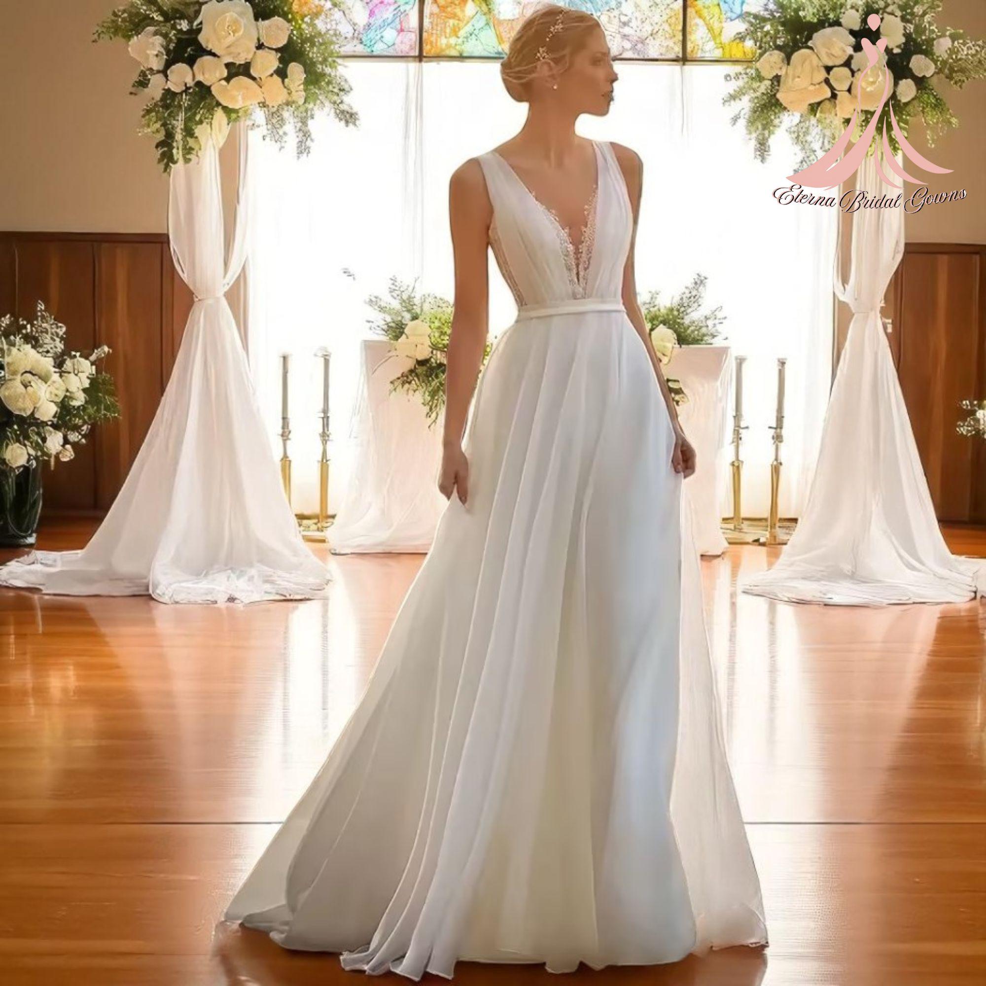 Robe de mariée col V dos nu style plage féerique