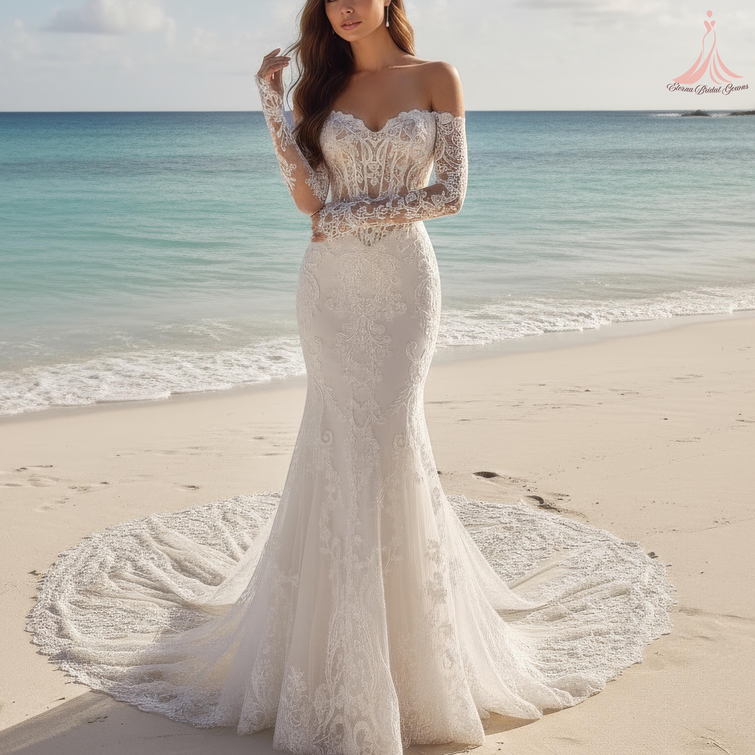 Lace mermaid long sleeve wedding dress - Etsy België, image size:3000x3000