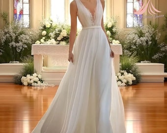 Elegant Women&#39;s Wedding Dress V Neck Backless Fairy Beach Style Evening Gown For Banquets Parties And Bridal Celebrations