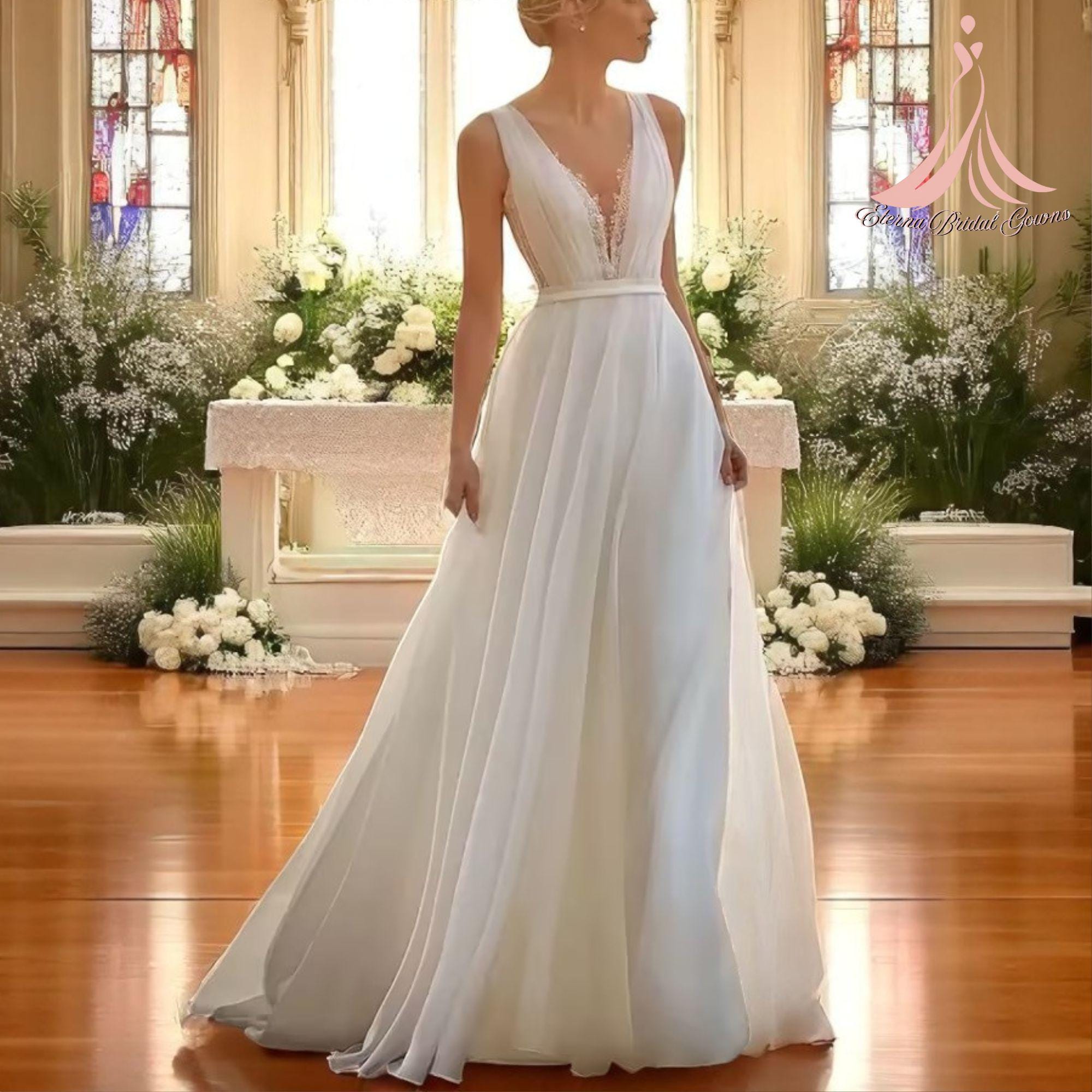 Robe de mariée col V dos nu style plage féerique