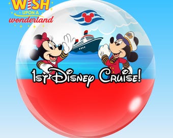 Minnie y Mickey Mouse - Primer crucero Disney - Insignia personalizada con botón inspirado en Disney