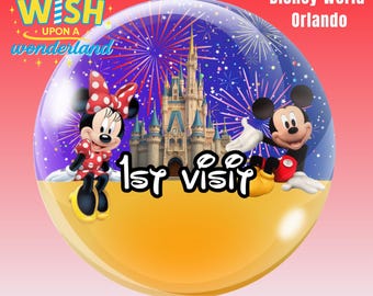 Topolino e Minnie – Prima visita - Disney World e Disneyland Paris - Spilla/distintivo/bottone personalizzato ispirato a Disney