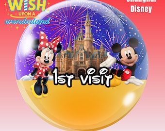 Topolino e Minnie – Prima visita - Disney World - Disneyland Paris - Shanghai - Tokyo - Spilla/distintivo/bottone personalizzato ispirato a Disney