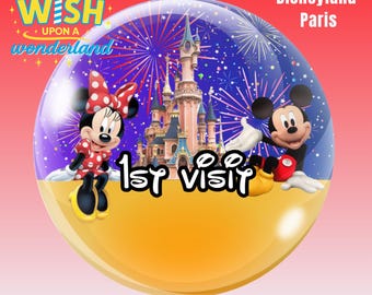 Distintivo Disney First Visit - Disney World e Disneyland Paris - Bottone/distintivo/spilla personalizzato ispirato a Disney Topolino e Minnie