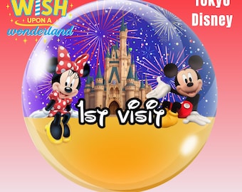Topolino e Minnie – Prima visita - Disney World - Disneyland Paris - Shanghai - Tokyo - Spilla/distintivo/bottone personalizzato ispirato a Disney
