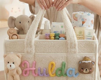 Cesta de almacenamiento personalizada para bebé, cesta de almacenamiento de felpa con separadores, cesta de juguetes para niños, regalo con el nombre del bebé, organizador de guardería, regalo de bienvenida para recién nacidos