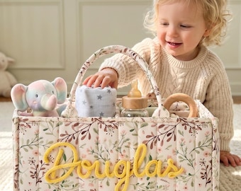 Personalized Embroidery Baby Storage Basket,Custom Name Basket, Personalized Storage Basket, Pet Toy Bin, Nursery Organizer,Baby Shower Gift