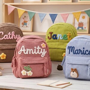 Personalisierter Cord-Kleinkind-Rucksack, Schultasche, Schultasche mit individuellem Namen, Kinderrucksack mit Namen, Tagestaschen, Mini-Rucksack
