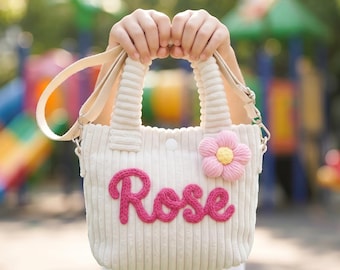 Custom Corduroy Crossbody Bag,Personalized Toddler Crossbody Bag,Gift Preschool Daycare Bag,Baby Travel Bag, Flower Girl Gift