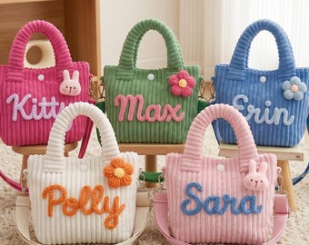 Personalized Corduroy Purse for Kids,Crossbody Bag for Girls, Preschool Daycare Bag, Back to School Gift