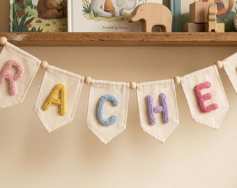 Personalized Yarn Letter Canvas Banner,Handmade Nursery Decor,Yarn Embroidered Banner,Baby Name Garland,Newborn Baby Shower Gift