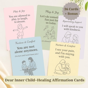 Querida Criança Interior – Cartões de Afirmação de Cura | Baralho de Terapia para Imprimir para Reparentalidade, Cura de Traumas, Sugestões para a Criança Interior e Amor-Próprio.