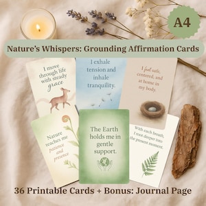 Cartões de Afirmação de Aterramento Nature's Whispers – Baralho de Autocuidado para Imprimir para Atenção Plena, Energia da Terra, Bem-estar Mental, Presente Inspirado na Natureza