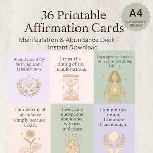 Cartes d'affirmation de manifestation et d'abondance – Jeu de cartes imprimable A4 pour l'estime de soi, la richesse et l'énergie